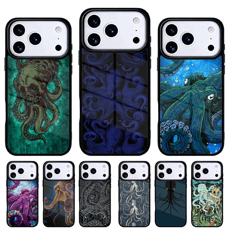 Marine Life Ocean Octopus Print Phone Case for iPhone 17 16 15 14 13 Pro Max Back Cover for 12 11 Pro Coque