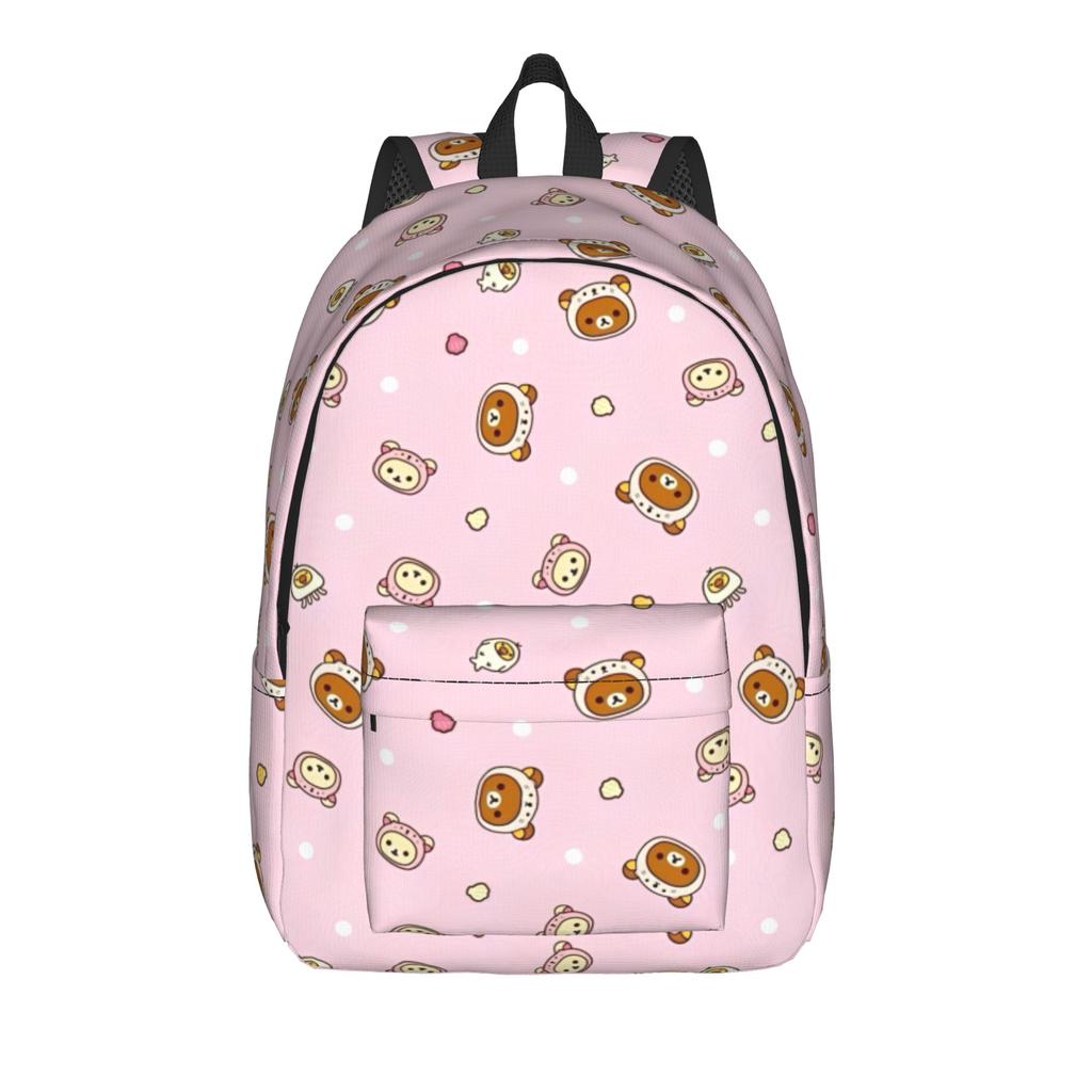 Pink Rilakkumas Cartoon Backpack for Men Women Teenage Student Work Daypack Laptop Canvas Bags Durable