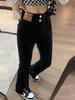 Plus Size High-Waisted Split Denim Flare Jeans for Women - Retro, Slimming, Floor-Length, Spring and Autumn Collection