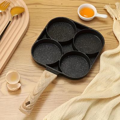 4-Gats Anti-aanbak Eierbakpan met Houten Handvat - Graniet Koekenpan voor Omeletten, Pannenkoeken en Meer - Perfect voor Kookplaat, Oven, Grill