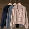 New Arrivals Open Run Women Rayon Double Pocket Ribbed Collar Long Sleeve Cardig
