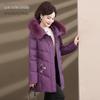 SNOWFLYING Women's Butterfly Embroidered Down Jacket with Fox Fur Collar