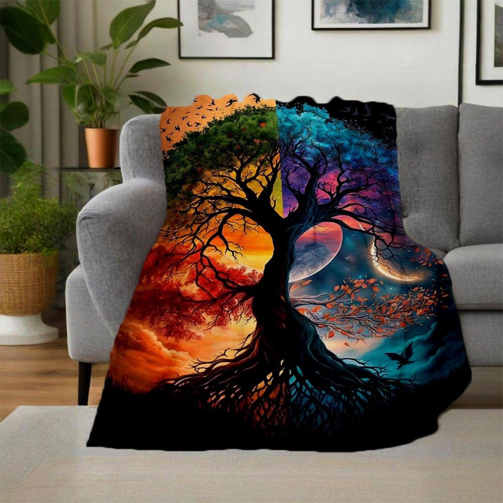 "Yin Yang Tree of Life Wall Art: Nature's Harmony In Every Leaf"Blanket Flannel Throw Blanket for Sofa, Bed, Travel, Camping, Office, Couch,