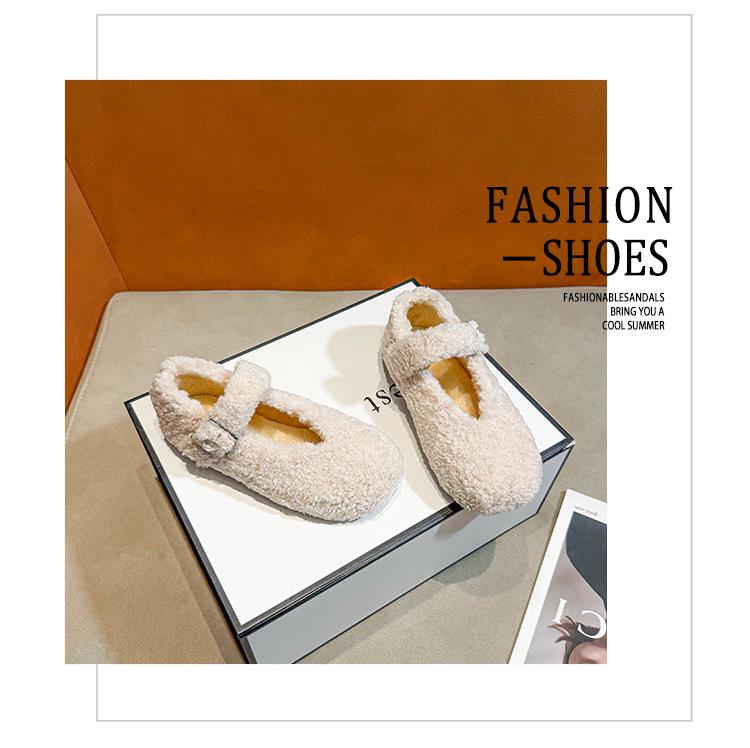 Girls' Soft-Soled Lamb Wool Outdoor Driving Shoes, Autumn/Winter 2025, with Fleece Cotton Lining, Versatile and Warm.