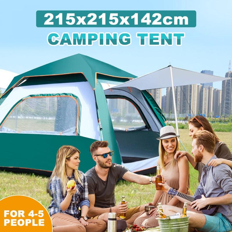 4-5 Person Family Tent Double Layer Automatic Camping Tent Instant Setup Awning Outdoor Protable Backpacking Tent Hiking Travel Green/Blue