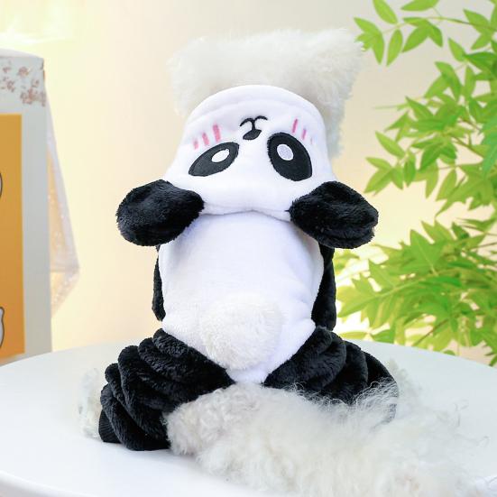 Tuta per animali domestici alla moda a forma di panda con cappuccio, cappotto caldo invernale a quattro zampe