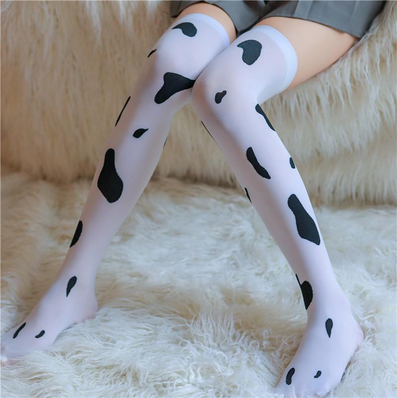 

Fun Cow Stockings, Fun Stockings, Stockings, Milk White Spotted Socks, High Top Over Knee One size fits all белый