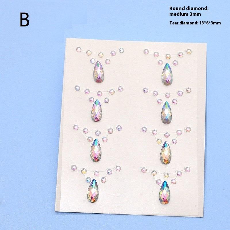 

3D Holographic Tear Drop Face Sticker Self-Adhesive Diamond Tattoo Sticker For Hair Eye Face Decoration Decal as the picture