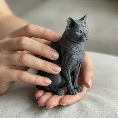 3D Printed Cat Figurine Mysterious Black Cat Statue Collectible Animal Sculpture for Home Office Desk Decor Gifts for Cat Lovers