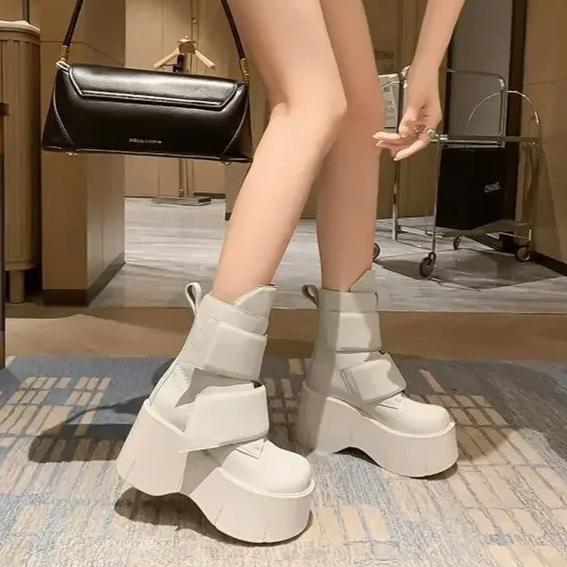 

Женские ботинки Модные ботинки на платформе 2026 Осень Зима Новый стиль Женские ботинки Увеличивающие рост Ботильоны Botas Invierno Mujer 35 бежевый