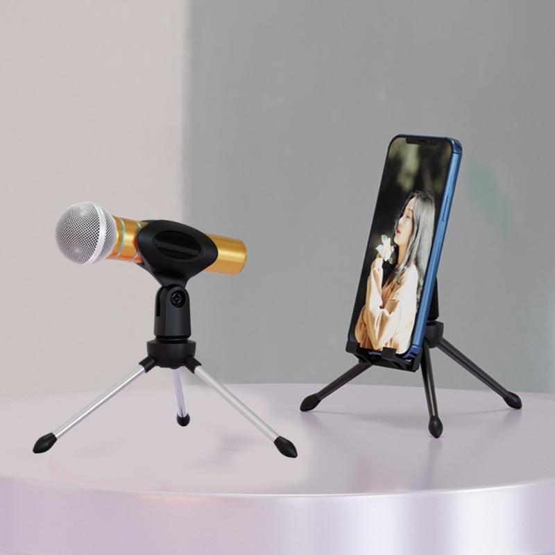 Adjustable Desktop Microphones Tripods Stand with Phone Holder Universals Clamp for Recording Live Streaming and Podcasting Sturdy Base