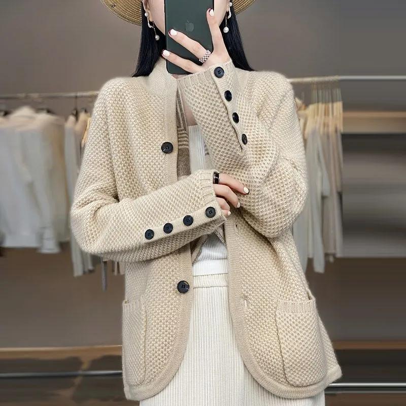 

Свитера Пальто Кардиган для Женщин Осень Зима Большой Размер Однотонный Свободный Длинный Рукав Вязаные Свитера Пальто S бежевый