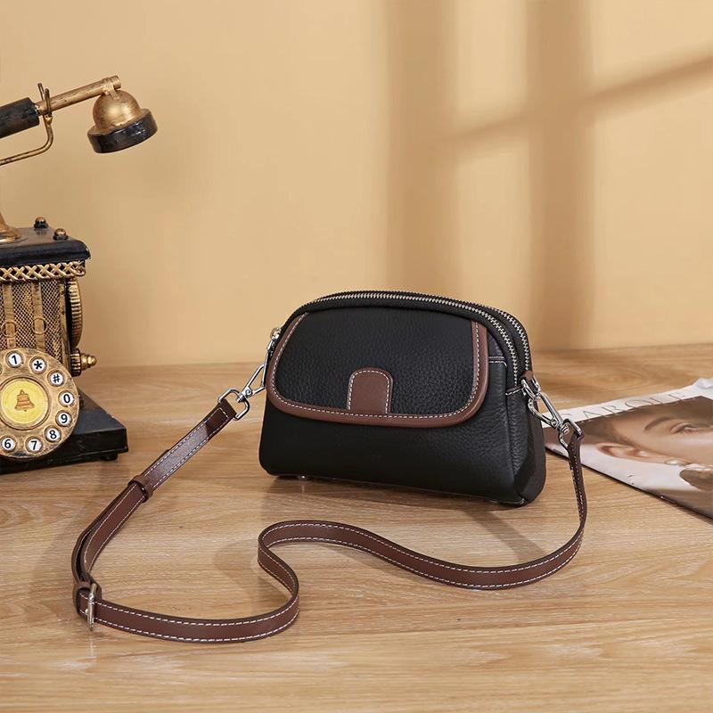 Top Layer Cowhide Double Zipper Large Capacity Crossbody Small Bag Phone Bag Women Versatile 2025 New Genuine Leather Casual Shoulder Bag