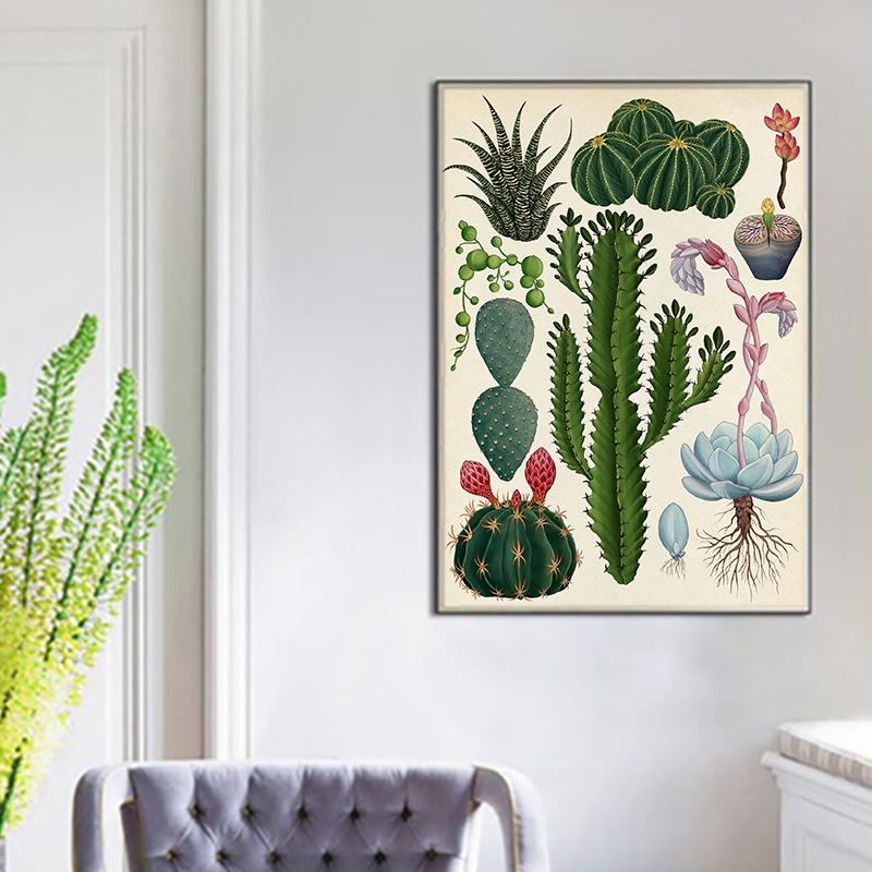 Moderní rostlina Květinové jeskyně Malba Vintage Botanický kaktus Plakáty a obrazy Nástěnný umělecký obraz do koupelny Domácí dekorace Cuadros