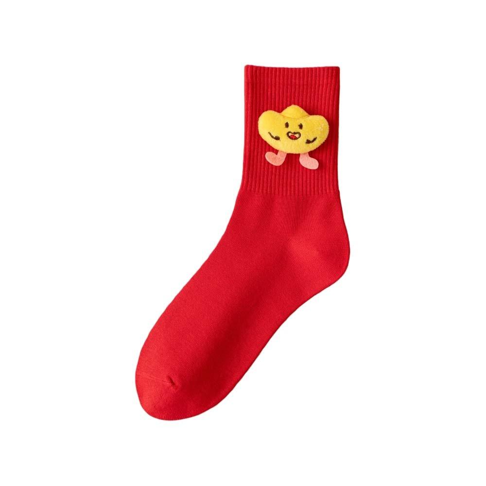 Yuanbao New Year Tube Socks Mid Calf Red Cotton Socks Soft Zodiac Year Socks  Winter Autumn