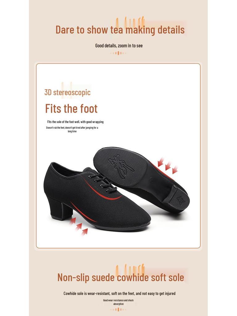 Women's High Heel Latin Dance Shoes - Adult Training & Teacher Oxford Square Dance Footwear