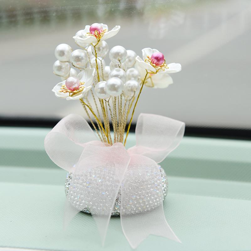 Car Gypsophila Ornament Center Console Creative Imitation Pearl Lotus Car Three Petal Flower Ornament Car Decoration Accessories