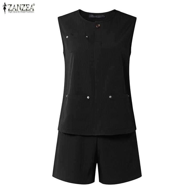 ZANZEA Women Sleeveless Vest Tops and Shorts Summer Two Piece Suit Sets