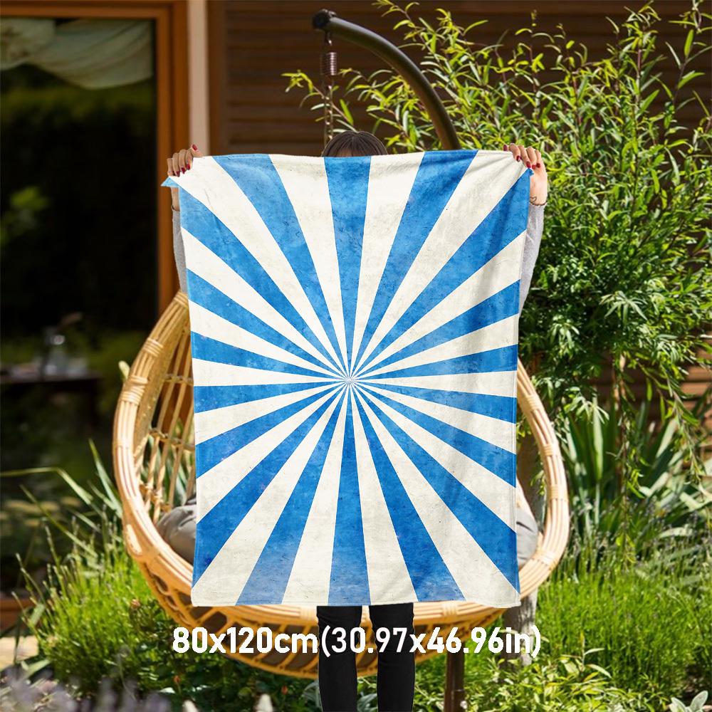 

1PC Blue Stripes SunburstOutdoor Flannel Blanket - Soft Plush Decor for Picnics, camping, Bedroom, Playroom, Office, or Lunch Break 1299A 80x120cm(31x47inch)