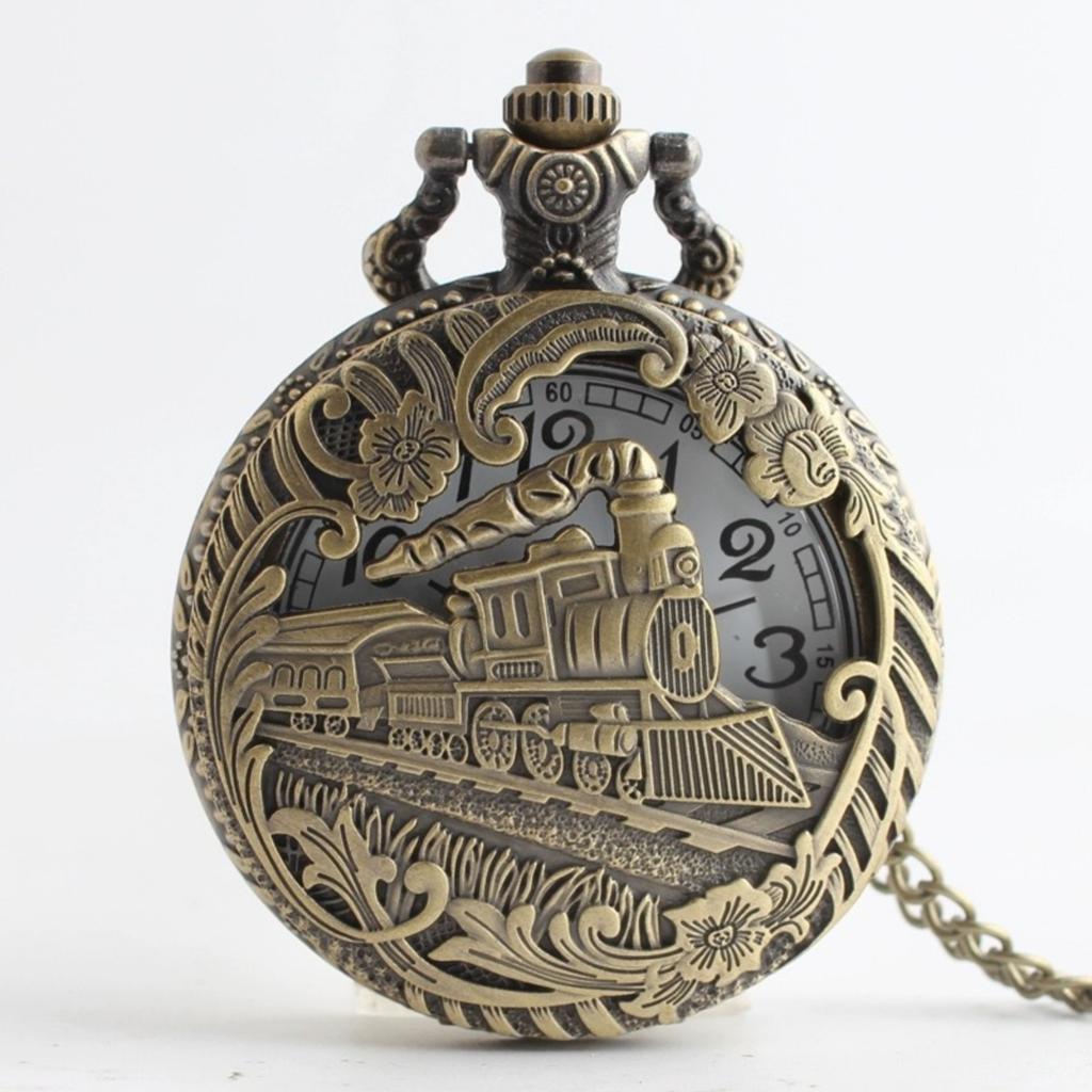 Retro Locomotive Pattern Pocket Watch Necklace Chain For Men And Women Flip-Top Pocket Watch