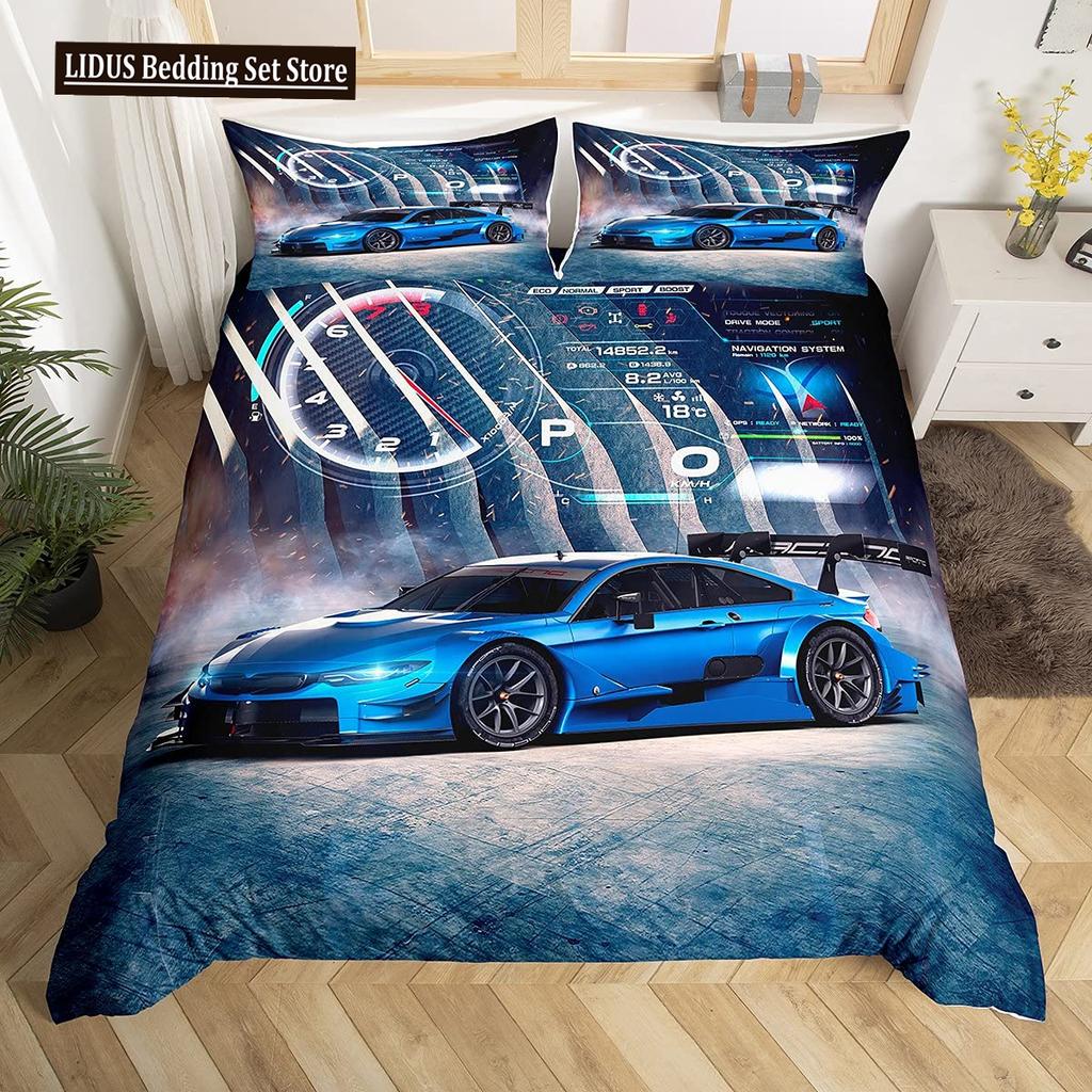 Závodní auto Povlečení Set Velikost Queen 3D Potisk Auta Povlečení Stylová Dekorace Kluci Sport Přikrývka Povlak Rychlost Sportovní Auto Přikrývka Set