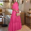VONDA Damen One-Shoulder Bandage Ärmellos Party Plissee Maxi Kleid