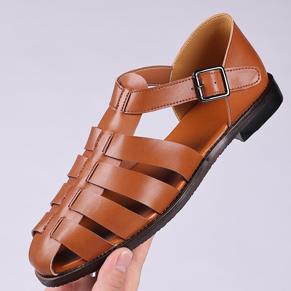 FashionBig Size 48 Business Dress Men Sandals Breathable Soft Leather Shoes Black Men Half Slippers Summer Moccasins Men shoes hombre