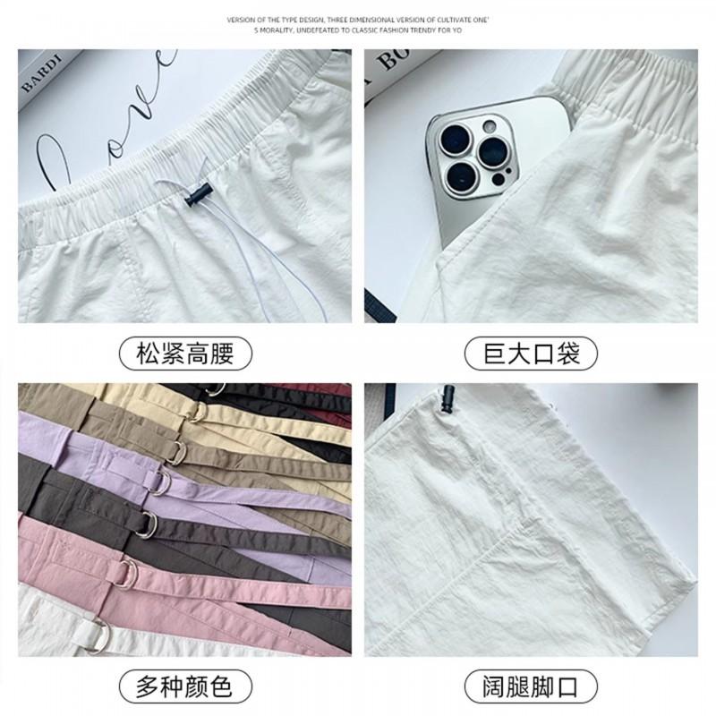 Womens High-Waisted Wide-Leg Cargo Pants Purple Loose Fit Quick-Dry Nylon Travel Hiking Trousers