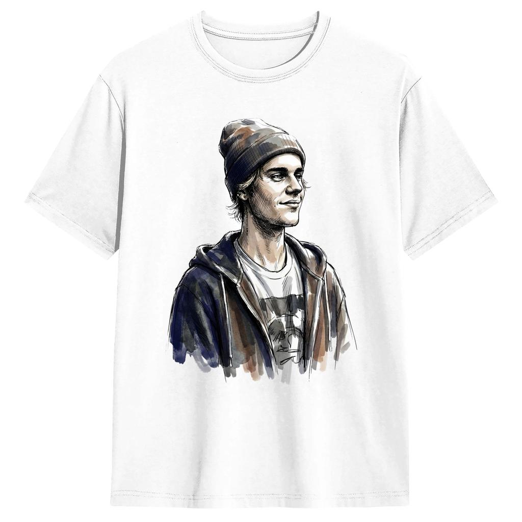Vintage TShirt Watercolor JJustins BBiebers Fan Art Cotton TShirts Popular Tee Shirt for Unisexs Summer Short Sleeve Clothing