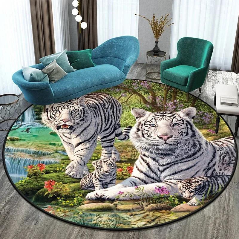 Cute Tiger Round Area Rug – Soft Non-Slip Kids Floor Mat – Playful Animal Carpet for Living Room, Bedroom or Playroom Decor