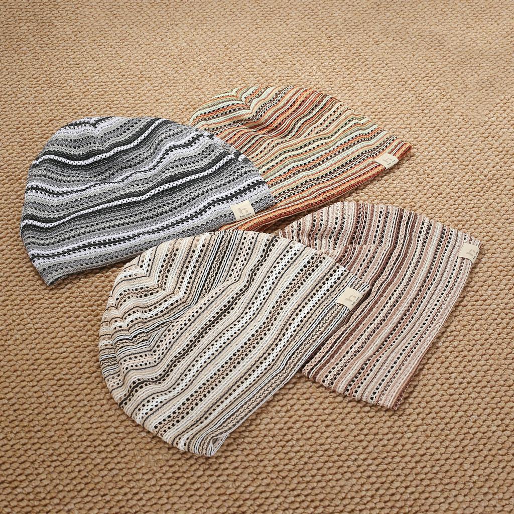 Retro striped knitted pile hat children's spring and summer new fashionable versatile face small bag hat cold hat
