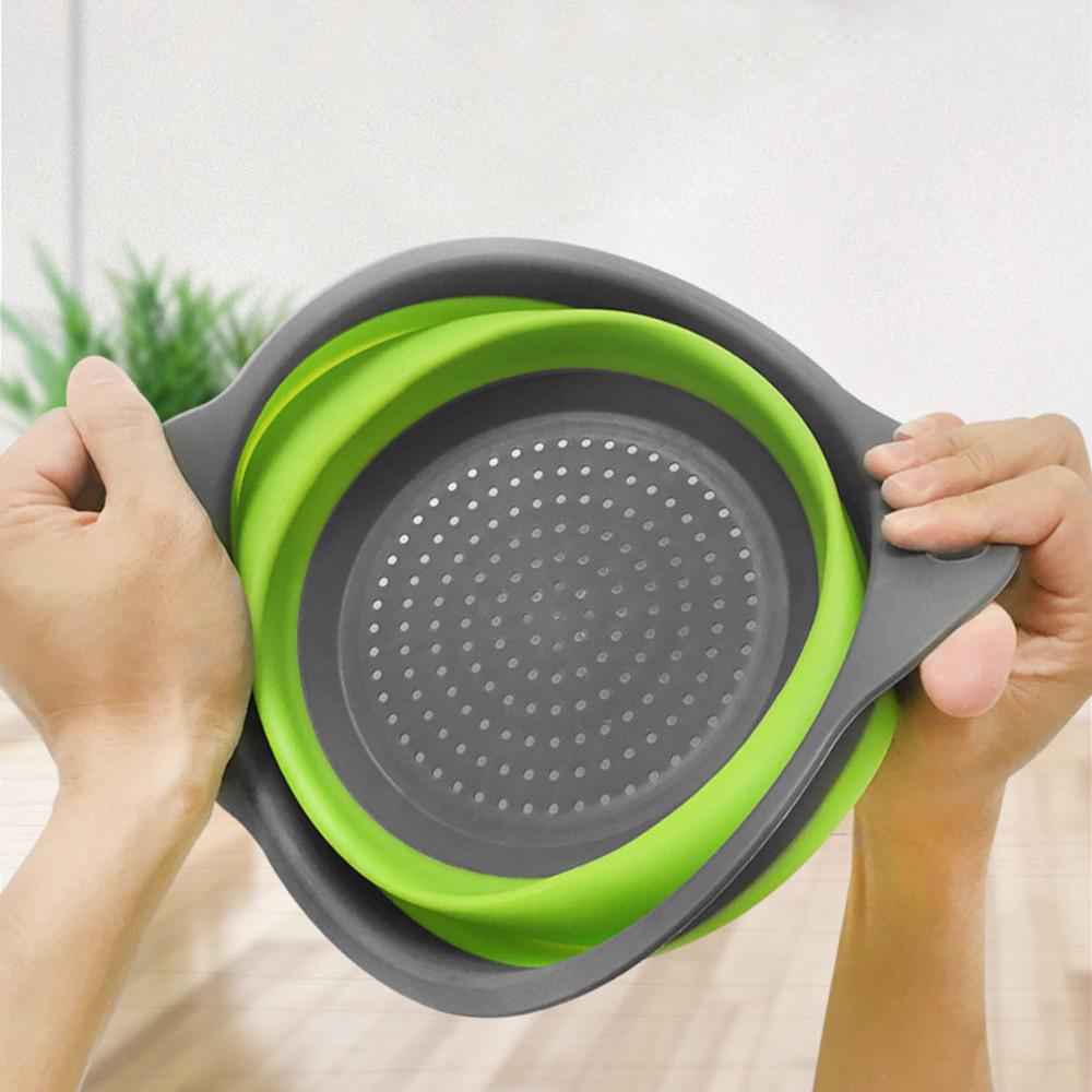 HOMZY Round Square Foldable Silicone Colander Fruit Vegetable Washing Basket Strainer Collapsible Drainer Handle Kitchen Tools
