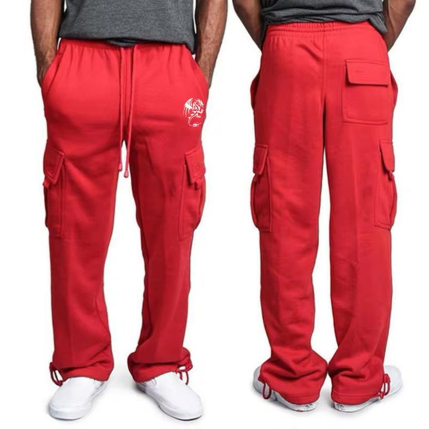 New Men's Straight Design Sense Niche Overalls Drawstring Multi-pocket Sports Casual Pants