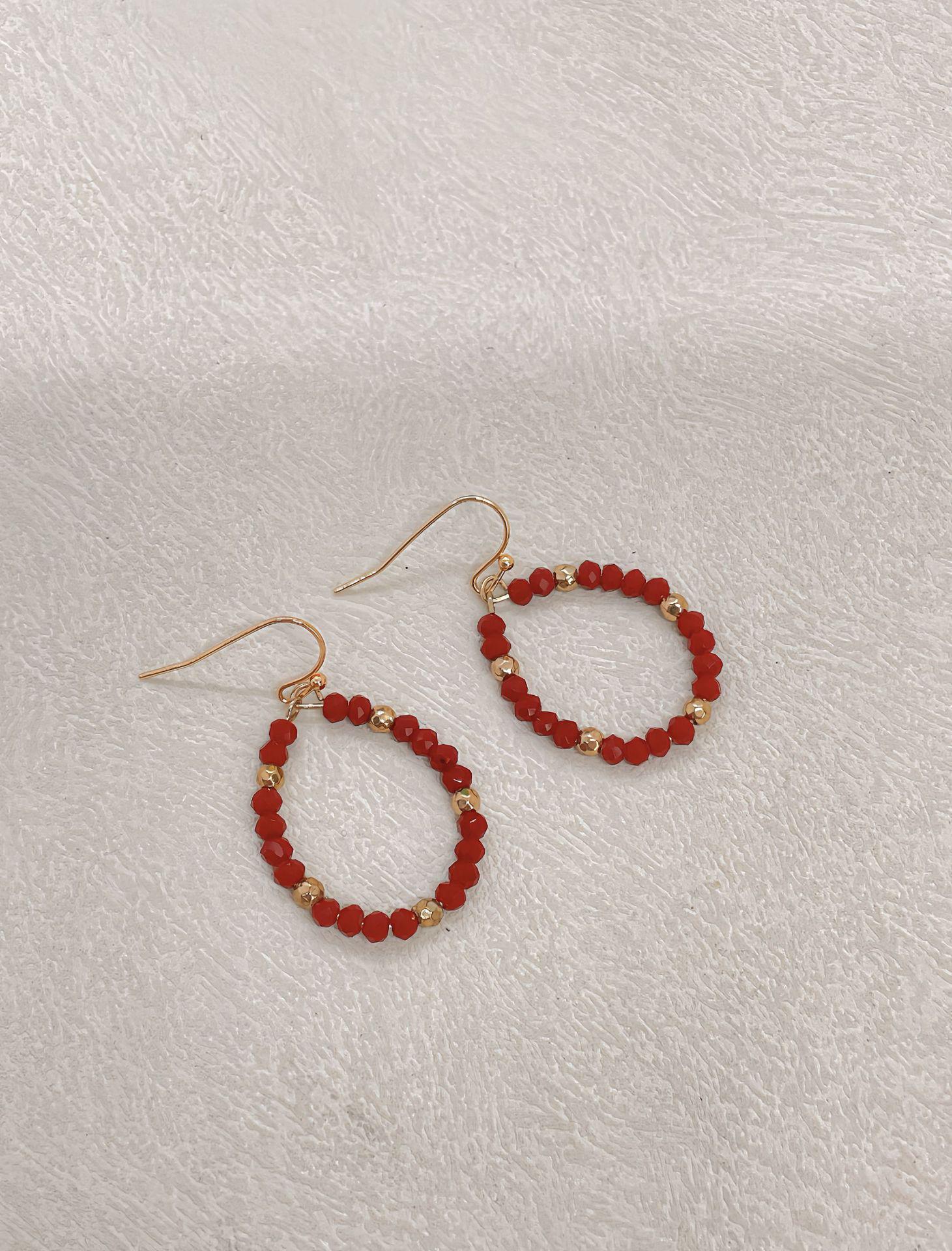 Burgundy Crystal Beaded Earrings: Retro French Style