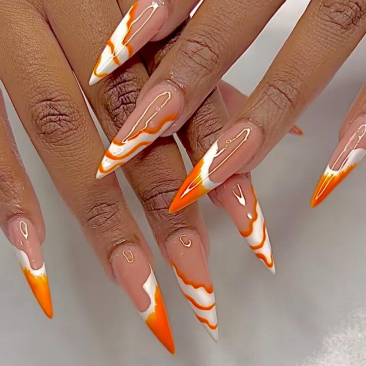 

Orange Wave Removable French Nail Stickers - European & American Style