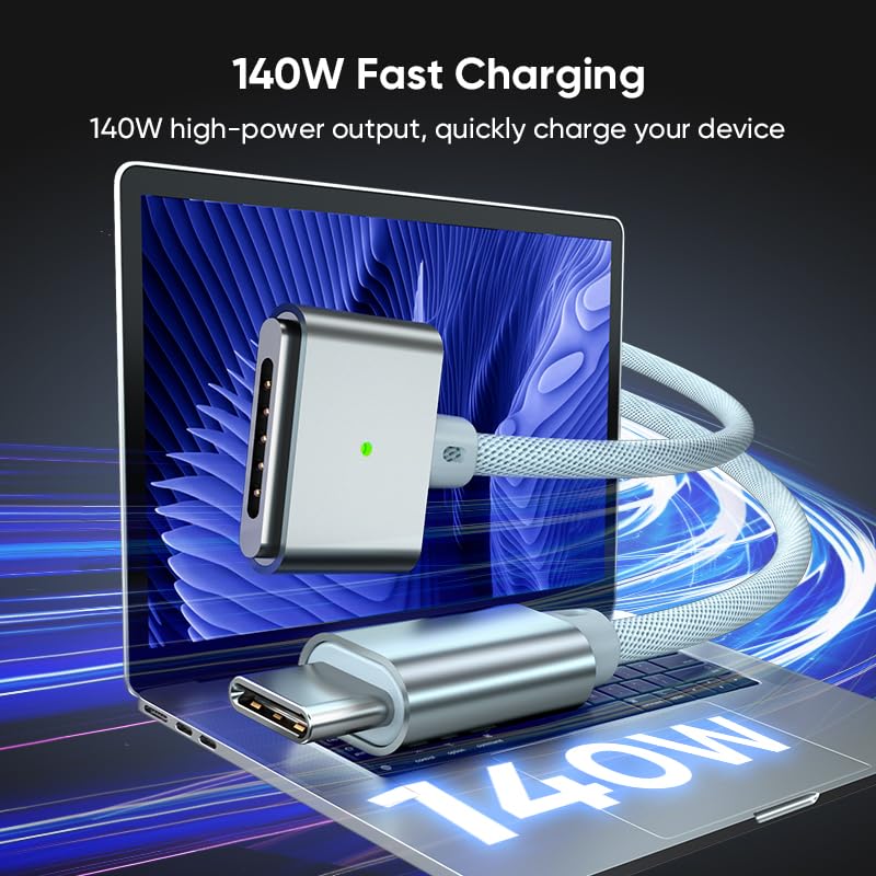 140W To 3 Magnetic Charging 2M Super Strong Magnetic Adsorption Charging Cord with Durable Braided Compatible with MacBook Pro MacBook Pro MacBook Air