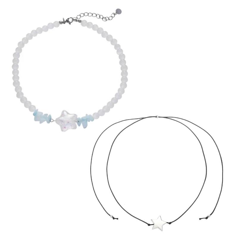 Simple Star Pendant Necklace Glass Beaded Clavicle Chain Choker Necklace Statement Jewelry Fashion Neck Chain Gifts