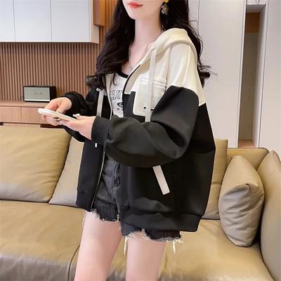 Design Niche Jacket Women's Autumn Thin Hooded Sweatshirt Loose Baseball Uniform Small Contrast Cardigan Top