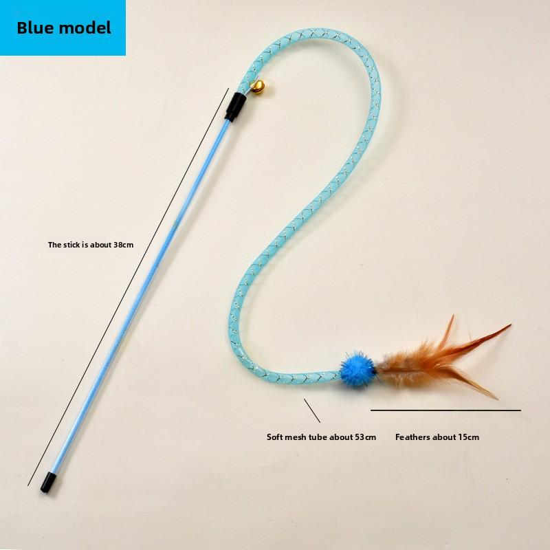 

Новая игрушка для кошек на год Змеи, дразнилка для кошек в форме змеи, эластичная сетчатая трубка, шерстяной клубок и перо, интерактивная игрушка для кошек синий