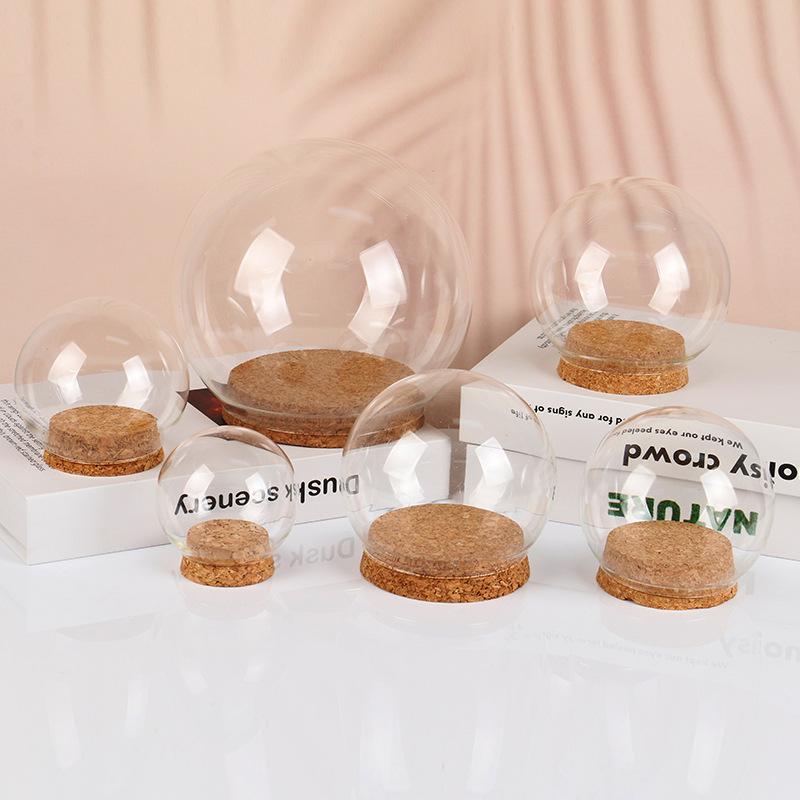 Customizable Modern Design Handmade Clear Glass Bell Jar Bell Dome Wooden Cork Base Tabletop Vase for Decorative Use DIY