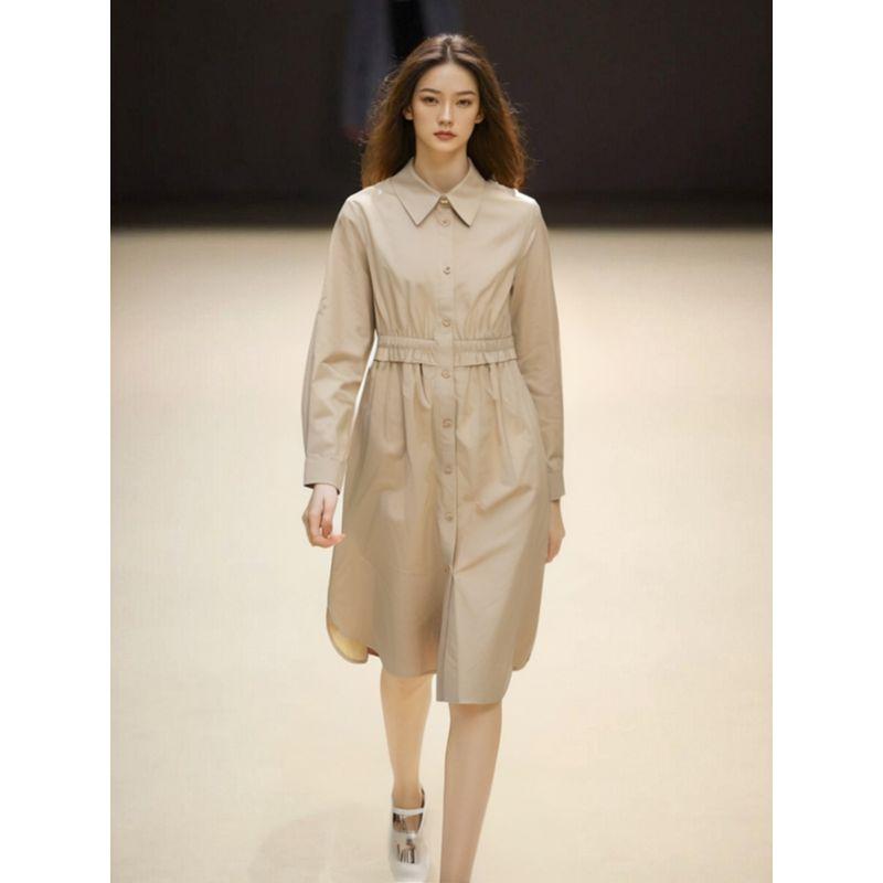 

[Nuo] Shopping Mall Brand Discount Fashion Style Female Elastic and Waisted Rollable Sleeves Pure Cotton Trench Coat Dress 4e068 Gray Green S/155 (imperfections: crease fading)