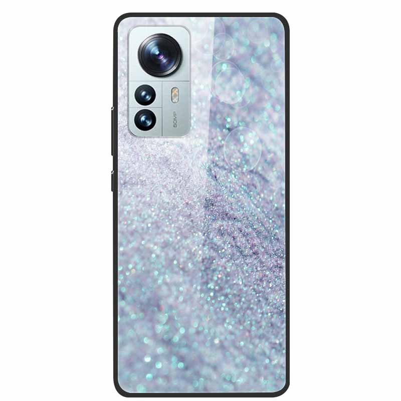 Luxus Hülle für Xiaomi 12T Pro Blumen Gehärtetes Glas Hülle für Xiaomi 12T TPU Stoßfänger Xiaomi 12 T Harte Schwarze Hülle Bunte Capa