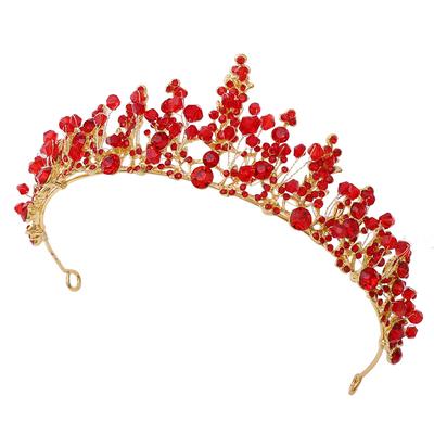 Korean Style Bridal Headdress, Hand-beaded Red Crystal Crown, Studio Wedding Hair Accessories for Newlyweds