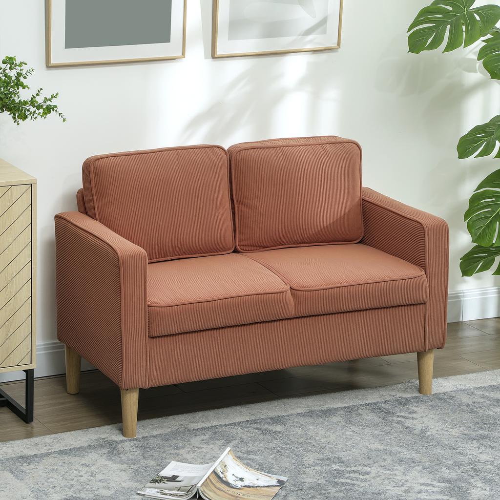 2-Seater Sofa with Storage and Solid Wooden Legs, for Living Room, Bedroom, 117 x 63 x 79 cm, Orange