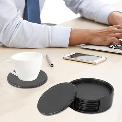 PU Leather Coasters for Drinks with Holder Set of 6 Coffee Mats Protect Furniture from Hot or Cold Water Marks And Damage