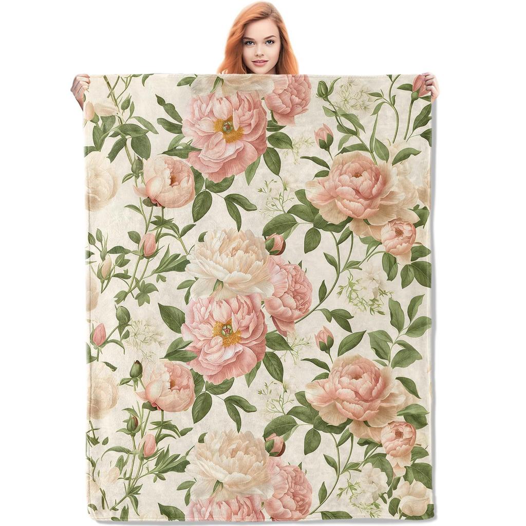 Flower Blanket Watercolor Vintage Color Peony Blanket Flannel Blanket Soft Comfort Blanket Suitable For Sofa Blanket