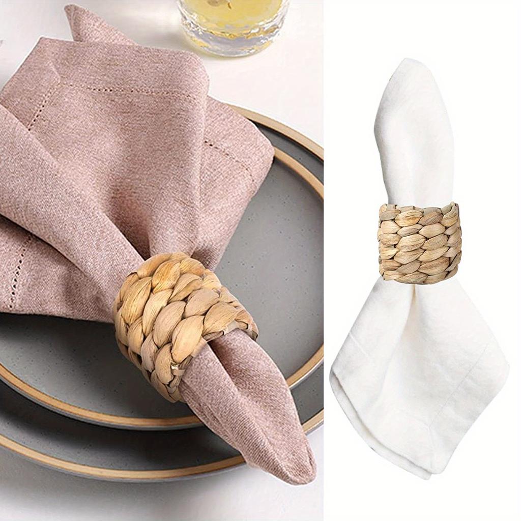 4Pcs Woven Handmade Napkin Ring Woven Napkin Ring Holder Table Decor Wooden Rattan Napkin Rings Buckle