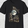 Lustiges Wolfsmond-Shirt, Heulende Wölfe T-Shirt, Cooles Wolfssonnenbrillen-Shirt, Tier-Nacht Himmel T-Shirt, Springender Wolf Shirt, Seltsames Tier-Humor T-Shirt