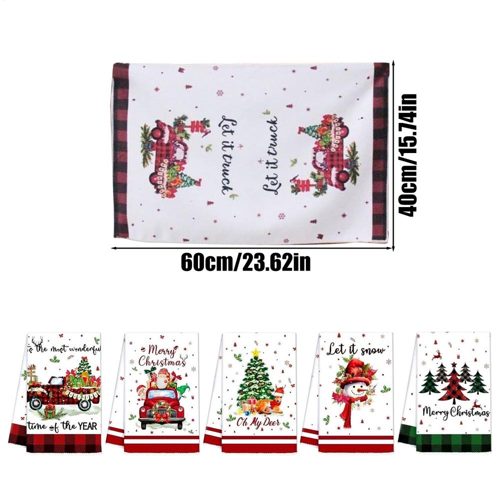 

5pcs Christmas Kitchen Towels Festive Dishcloth Santa Claus Elk Snowman Gnome Christmas Towels for Holiday Party Home Dining