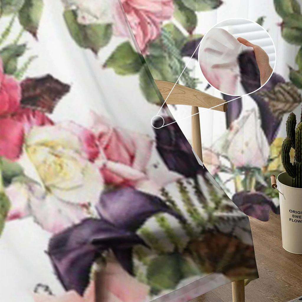 Květinové Růže Akvarelové Květiny Šifonové Průsvitné Závěsy do Obývacího Pokoje Ložnice Kuchyně Dekorace Okenní Voály Tylová Záclona